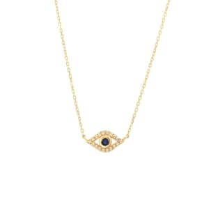 Yellow Gold Round Bezel Sapphire Eye Necklace