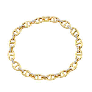 Diamond Link and Anchor Chain Bracelet in Yellow Gold