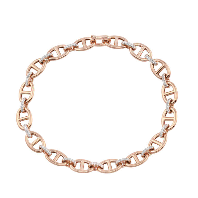 Diamond Link and Anchor Chain Bracelet in Rose Gold