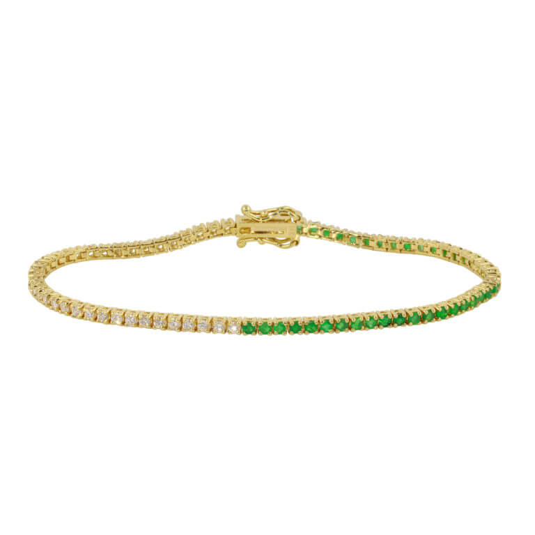 Half Diamond / Half Emerald Tennis Bracelet in Yellow Gold