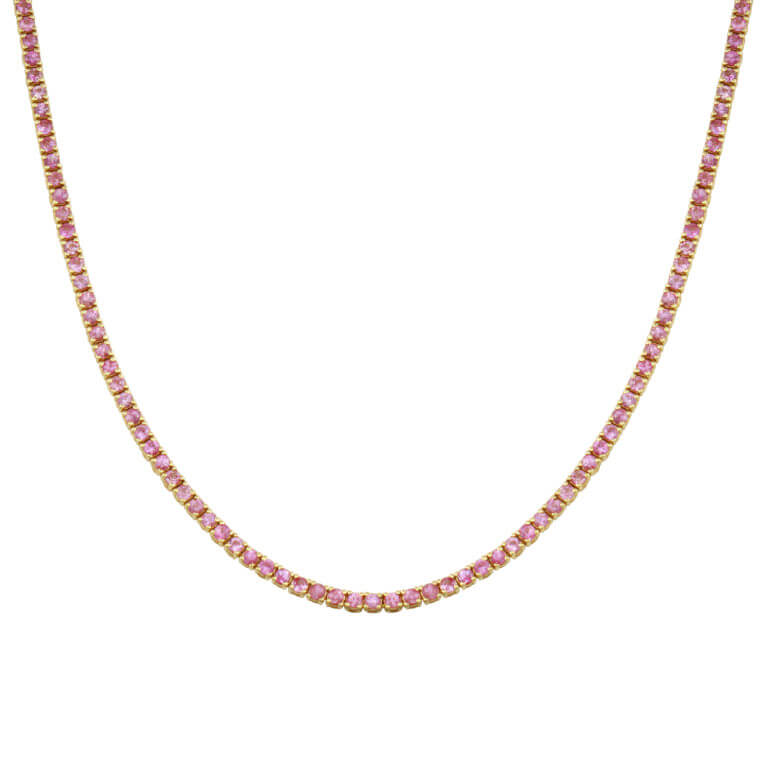 Pink Sapphire Tennis Necklace in Yellow Gold