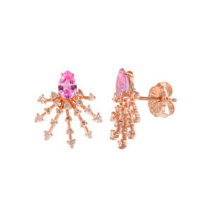 Pink Sapphire and Diamond Ray Studs in Rose Gold