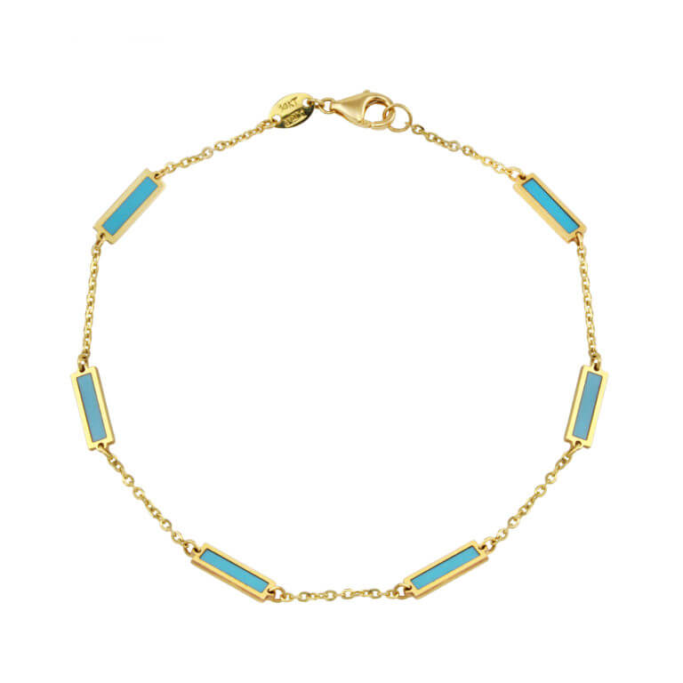 Turquoise Bar Bracelet in 14k Yellow Gold