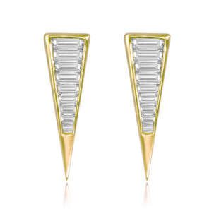 Baguette Diamond Long Triangle Earrings in 18k Yellow Gold